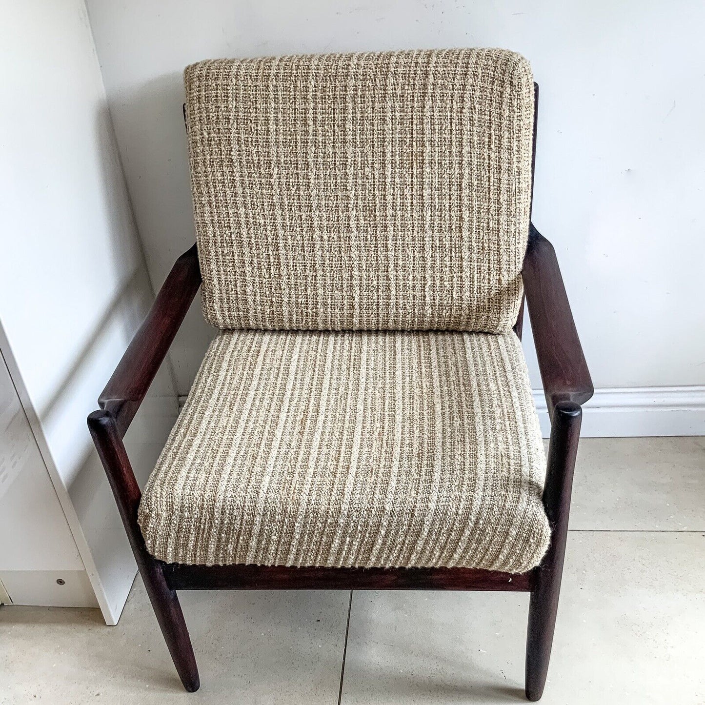 Mid Century Danish Rosewood Arm Chair Original Fabric With New Foam And Webbing