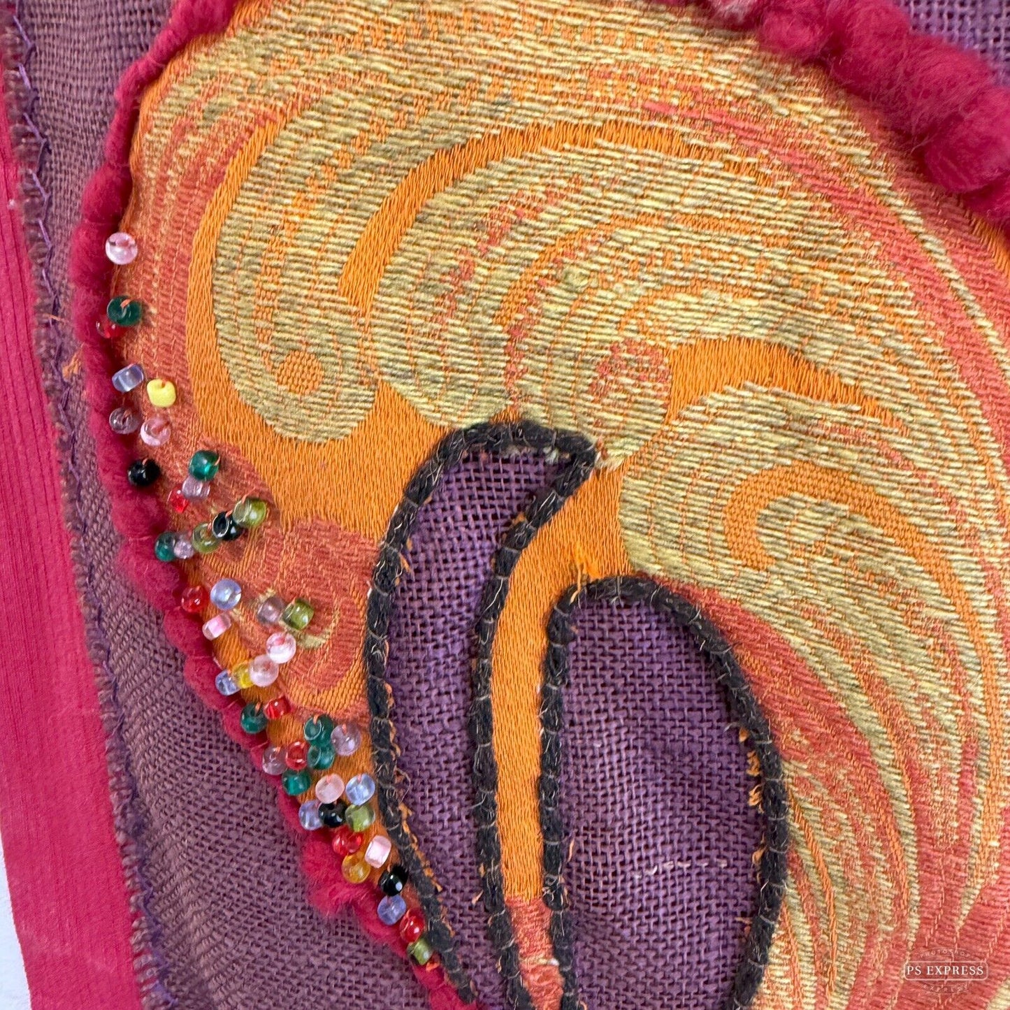 70s Rooster Cockerel Tapestry Embroidered Wall Hanging 60x107cm