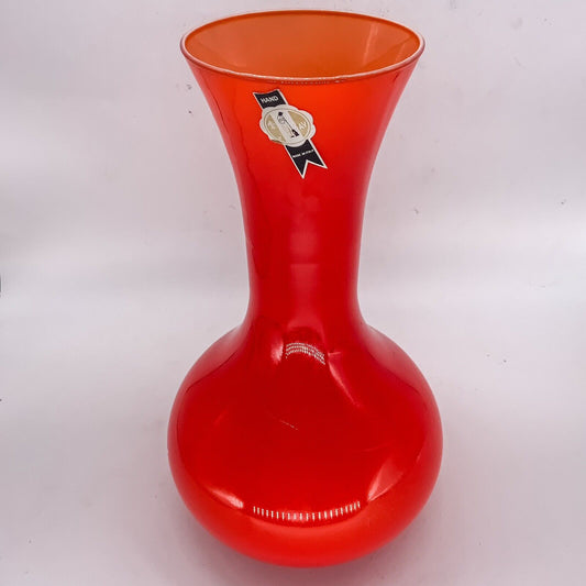 Empoli AV Orange Cased Vase 70s Italian Glass MCM 31cm