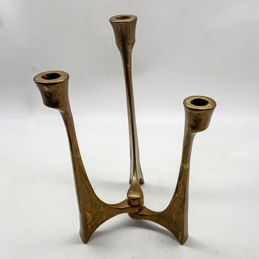 Michael Harjes Brutalist Bronze Candle Stick Holders German 70s 27 cm