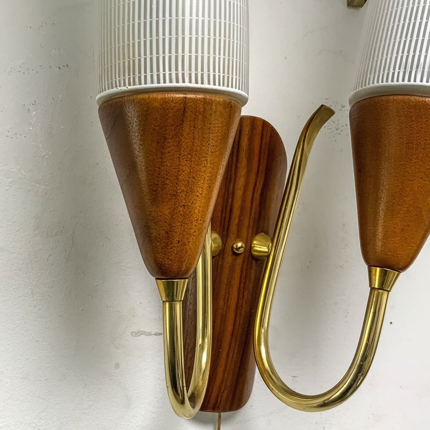 Danish Teak Brass An Glass Wall Lamp Mid Century Design 36 cm