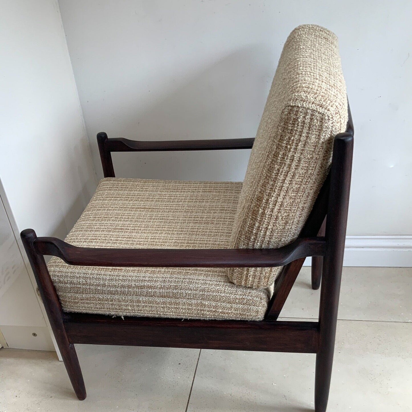 Mid Century Danish Rosewood Arm Chair Original Fabric With New Foam And Webbing