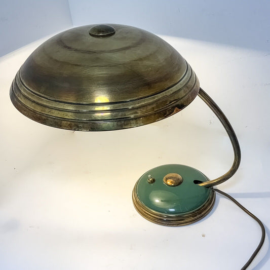 Helo Desk Lamp Green Enamel And Brass Bauhaus 50s Mid Century 40cm