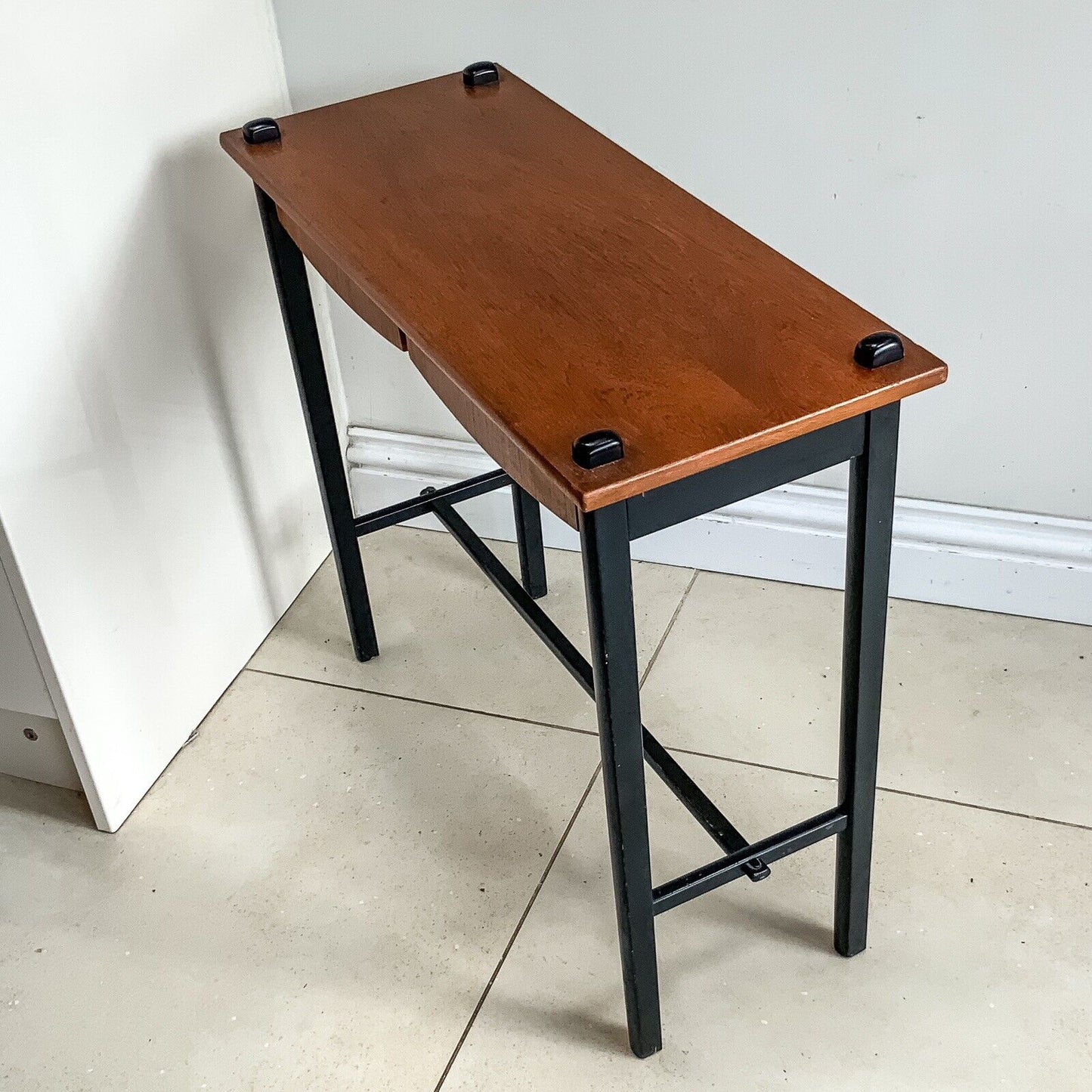 Danish Teak And Ebonised Wood Mid Century Side Table Console With Drawers