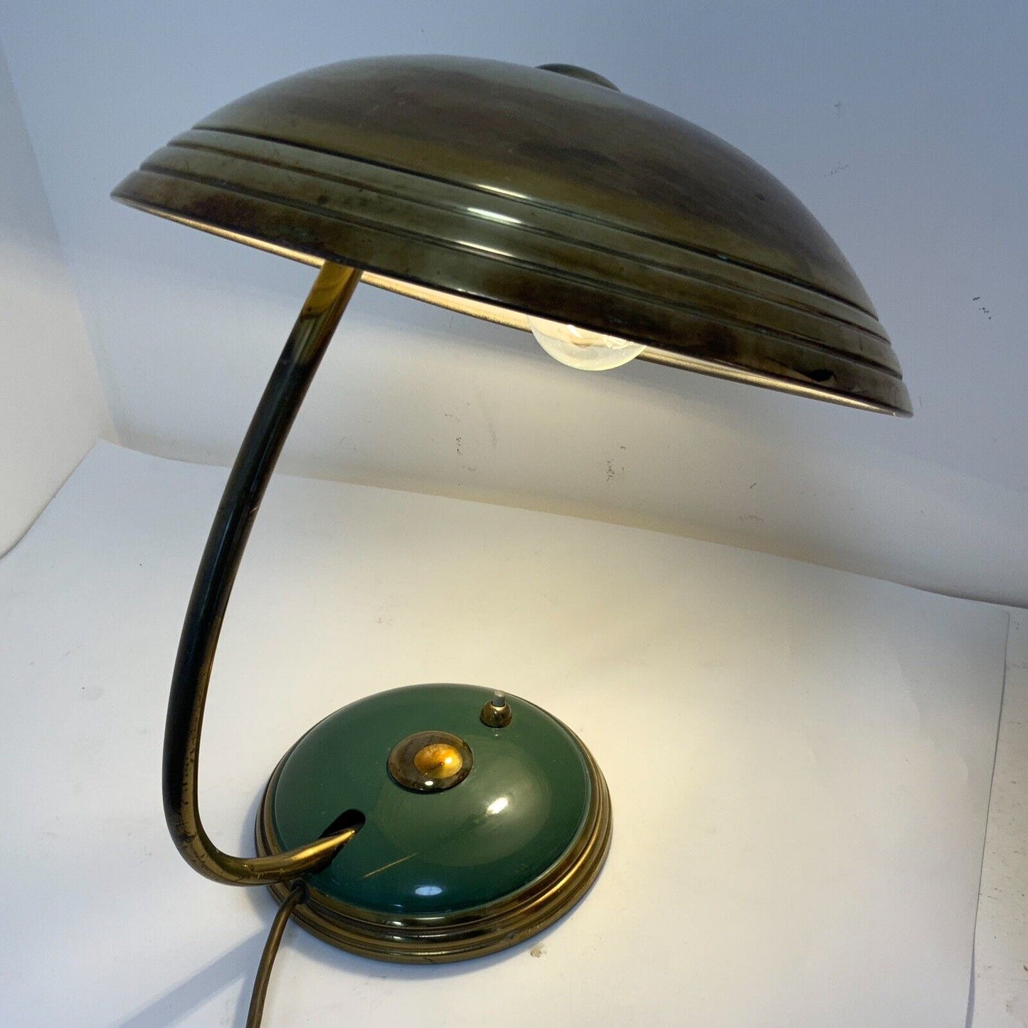 Helo Desk Lamp Green Enamel And Brass Bauhaus 50s Mid Century 40cm