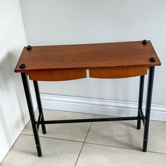 Danish Teak And Ebonised Wood Mid Century Side Table Console With Drawers