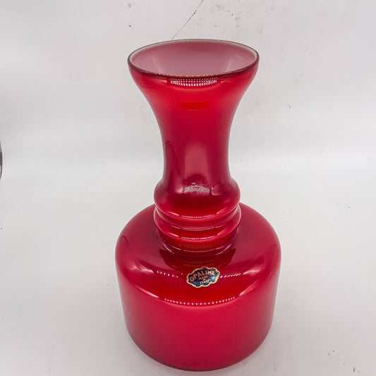 Opaline Red Cased Glass Italian Vase 70s  23cm