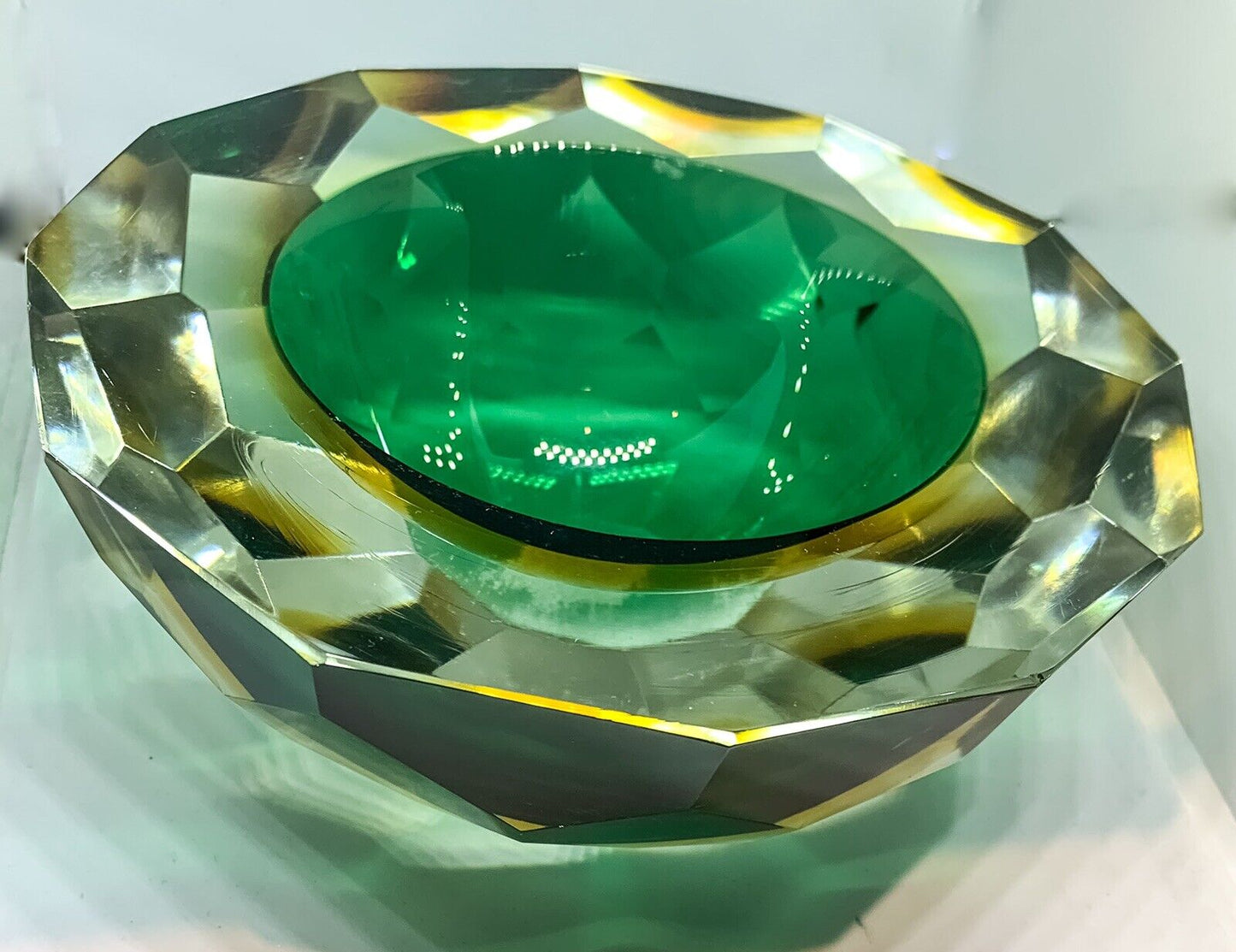 Murano Mandruzzato Sommerso Diamond Faceted Caviar Geode Glass Bowl 70s MCM