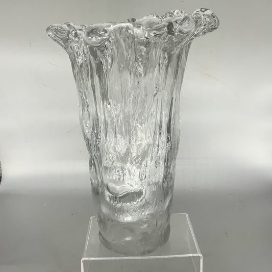 Swedish Pukeberg Heavy Glass Ice Vase by Uno Westerberg 60s 70s MCM 30 cm