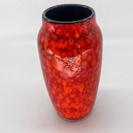 Vintage Scheurich Vase 242-22 West German Red/ Orange Pottery Fat Lava Vase