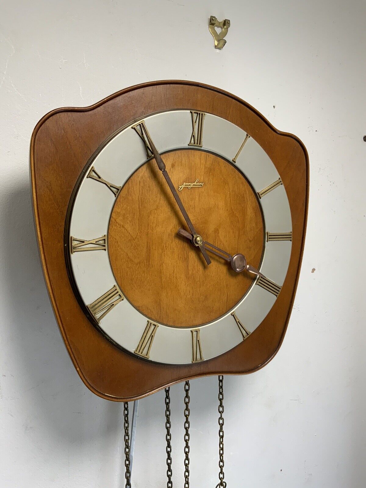 German Junghans   Teak 8 Day Pendulum Wall Clock 60s 70s Mid Century