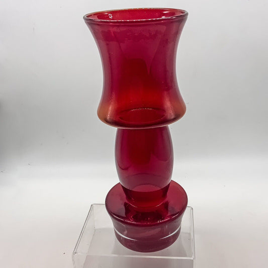 Red Cased Glass Dumbbell vase  by Tamara Aladin for Riihimaki 28cm Sklo Finland