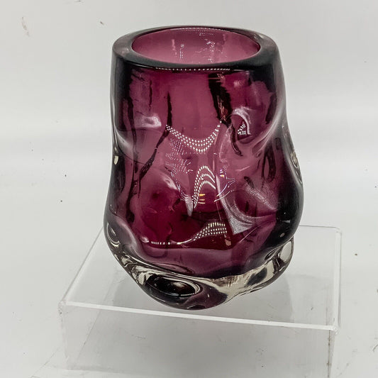 Whitefriars 9608 Art Glass Aubergine Wilson and  Dyer  Knobbly 13 Cm MCM 70s