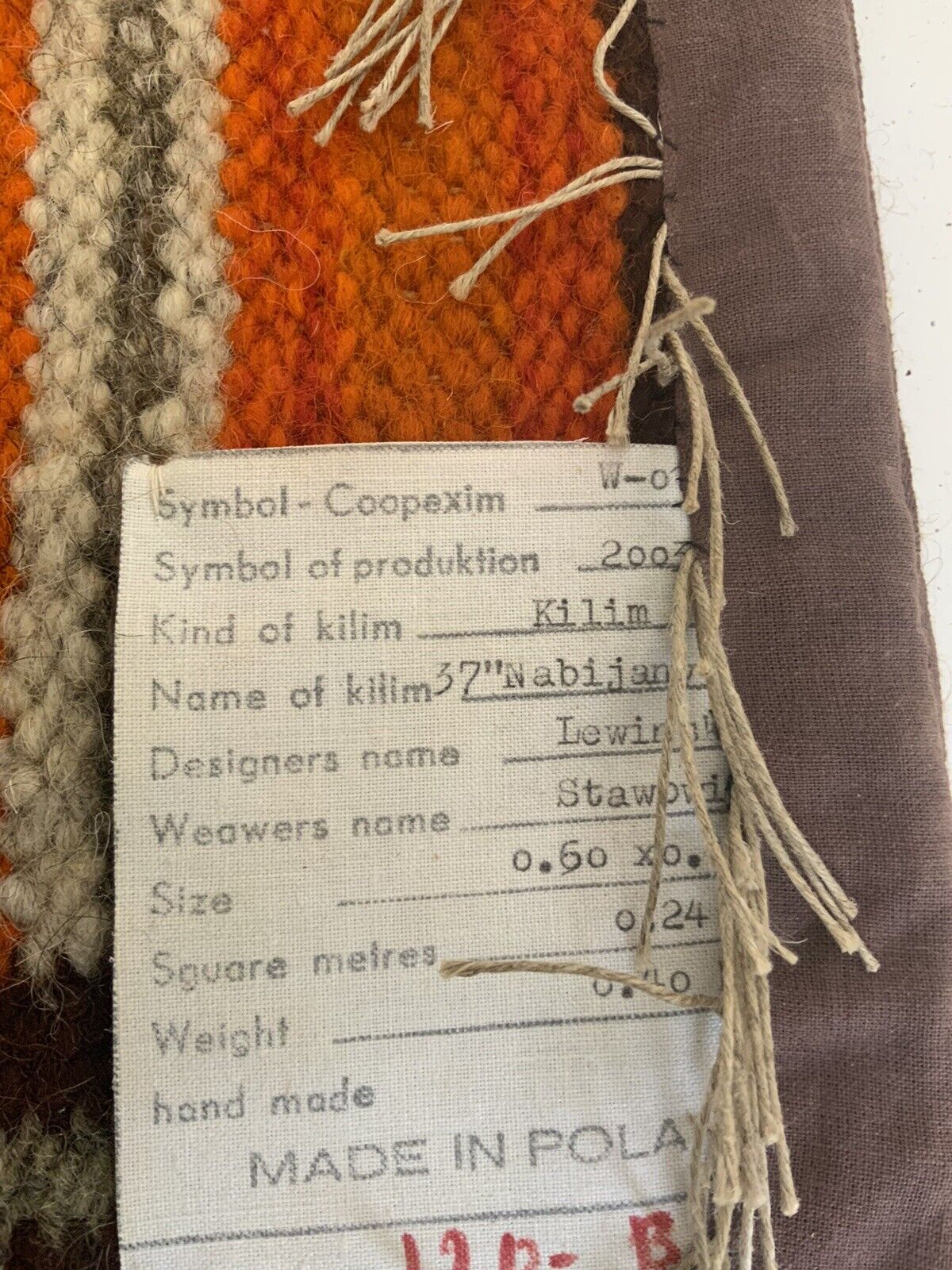 Vintage Polish Handwoven Wool Kilim Wall Hanging Nabijany By Lewinska 40x61cm