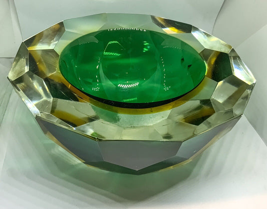 Murano Mandruzzato Sommerso Diamond Faceted Caviar Geode Glass Bowl 70s MCM