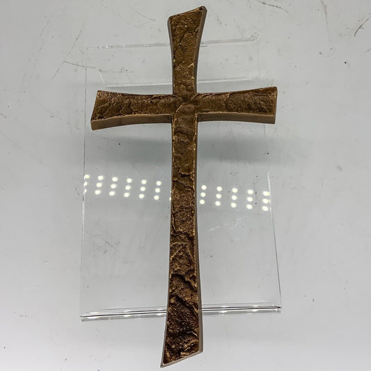 Brutalist Bronze Crucifix German Mid Century 19 x 10 cm