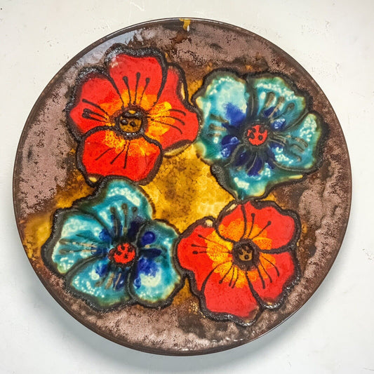 Giant Ruscha Flower Wall Plaque Charger Fat Lava 70’s West German MCM  36 cm