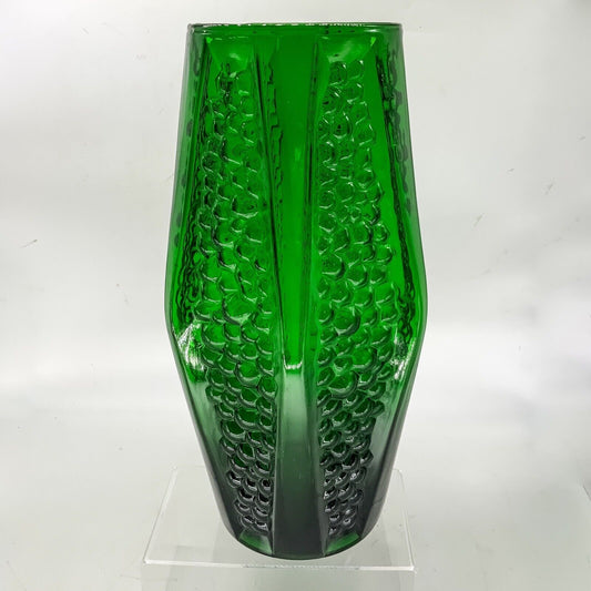 Large Empoli Verde Green Glass Vase Italy 70s. 34 cm