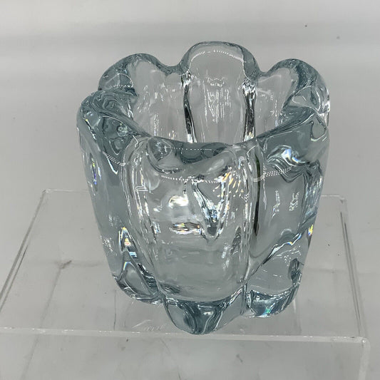 Orrefors Vicke Lindstrand Stella Polaris Ice Blue Swedish Glass Vase. Signed 9cm