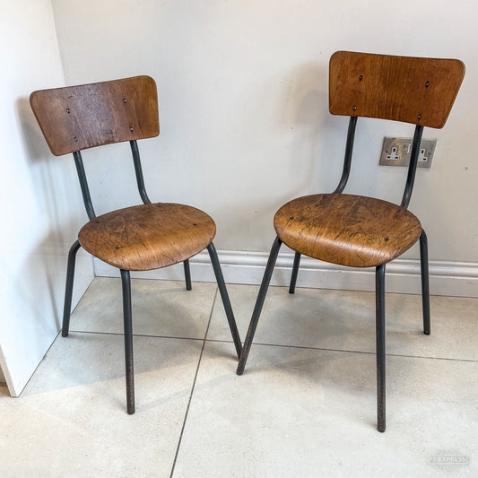 Pair 50s Obumex Stacking School Chairs Industrial Design