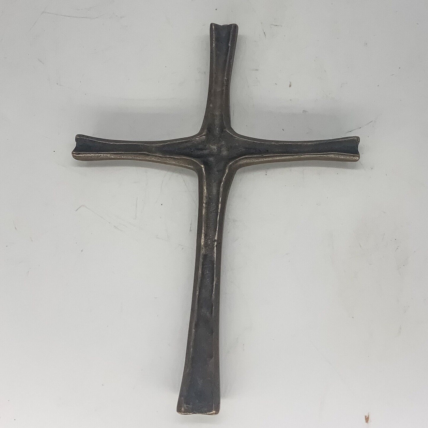 Bronze Brutalist German Crucifix 20 x 14cm MCM 70s