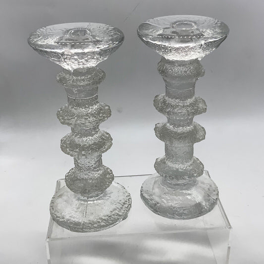 Iittala Festivo Ice Glass Timo Sarpaneva Finland 4 Ring Candle Holders Signed