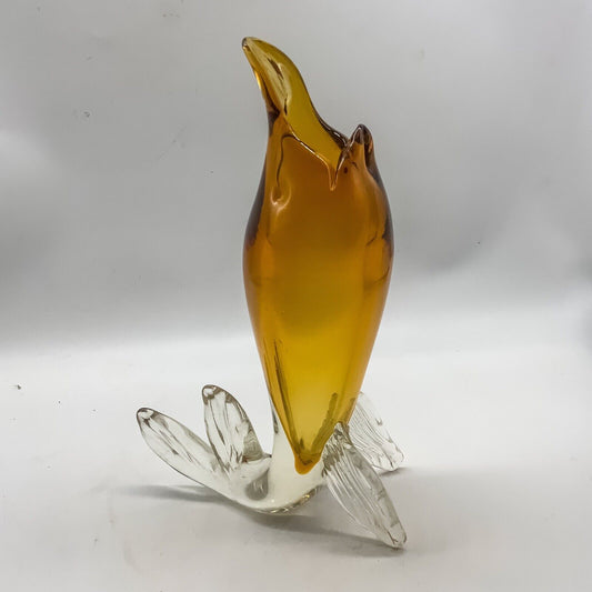 Murano  Sommerso Amber Art Glass Fish Stem Vase 31cm MCM