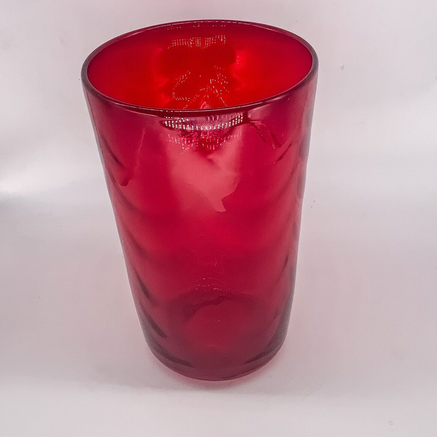 Giant 26cm Whitefriars Ruby Red Wave-Ribbed Tumbler Vase. 8473 Marriott Powell