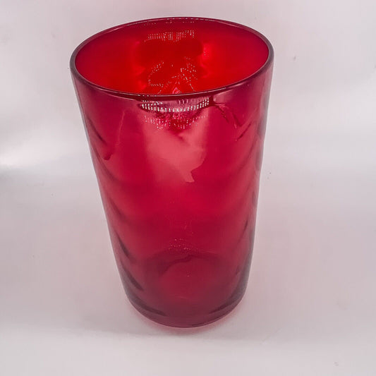 Giant 26cm Whitefriars Ruby Red Wave-Ribbed Tumbler Vase. 8473 Marriott Powell