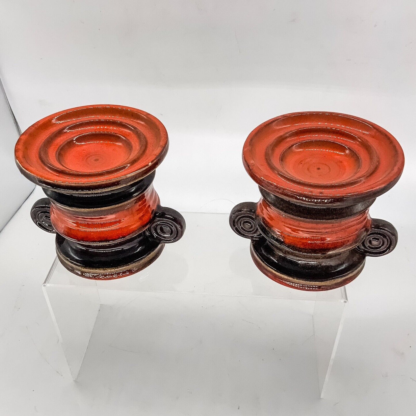 Pair Of Mint West German Fat Lava Candle Holders Bay Keramik 20528  70s 10cm