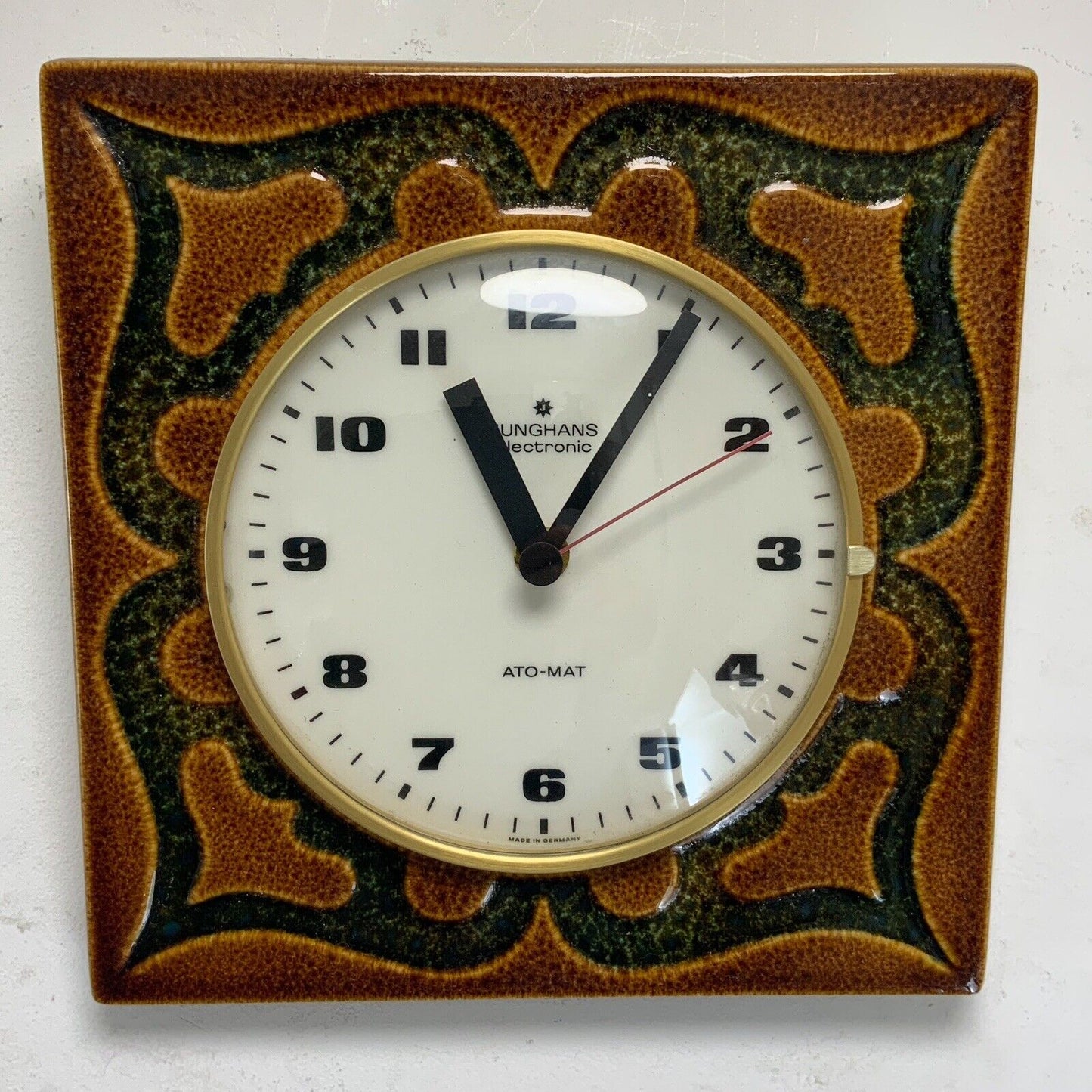 Junghans West German Pottery Wall Clock ATO-MAT 70s 22x22cm