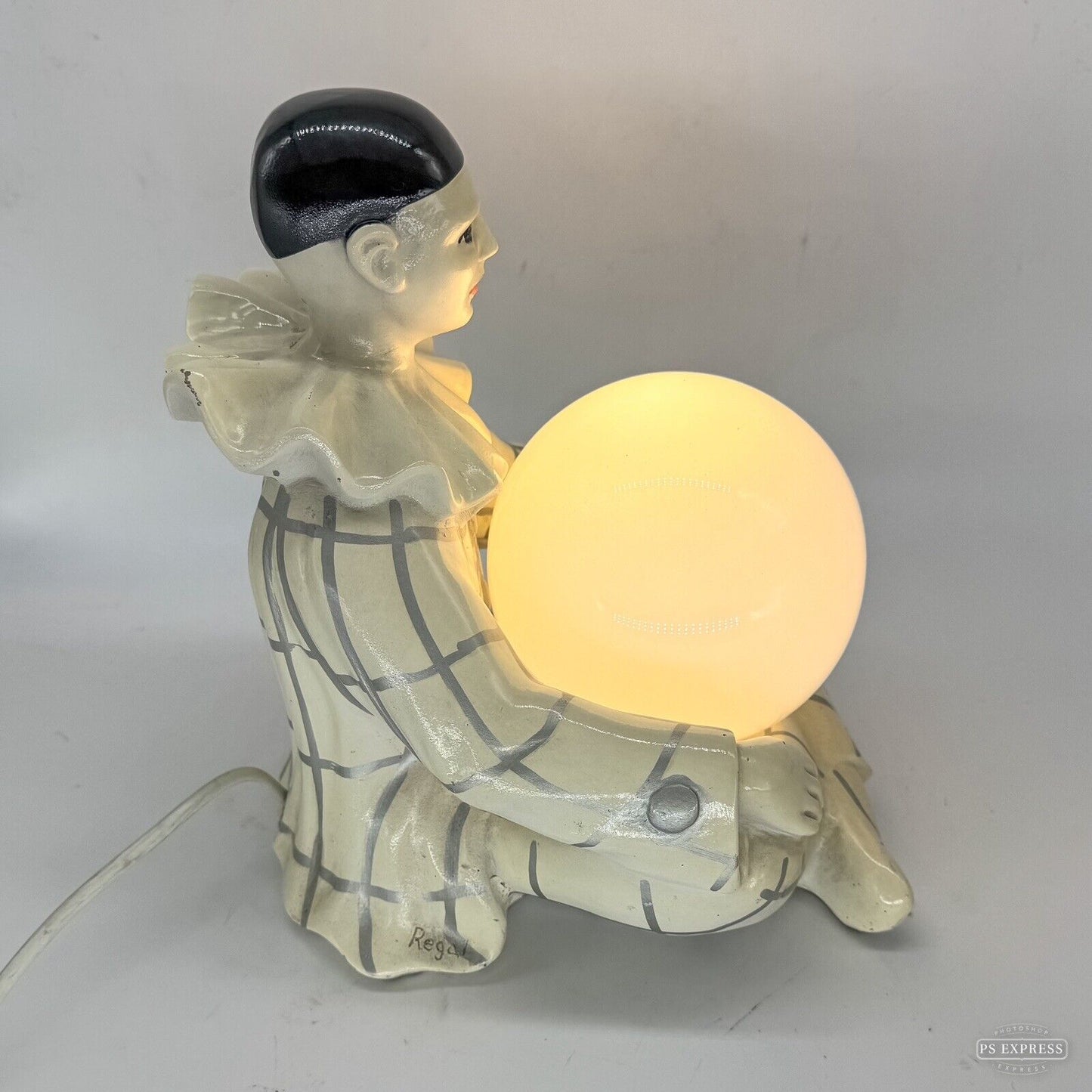 Chalkware Pierrot Lamp By Regal 1950's Clown 28cm