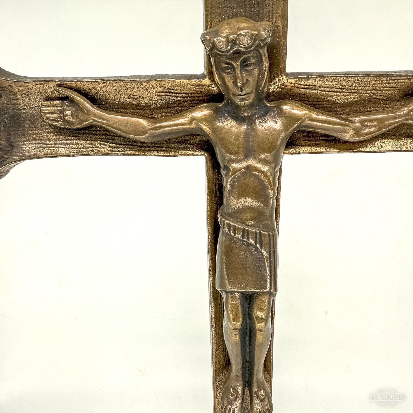 Large Freestanding Bronze Brutalist German Crucifix Cross 50 X 29 cm MCM 70s