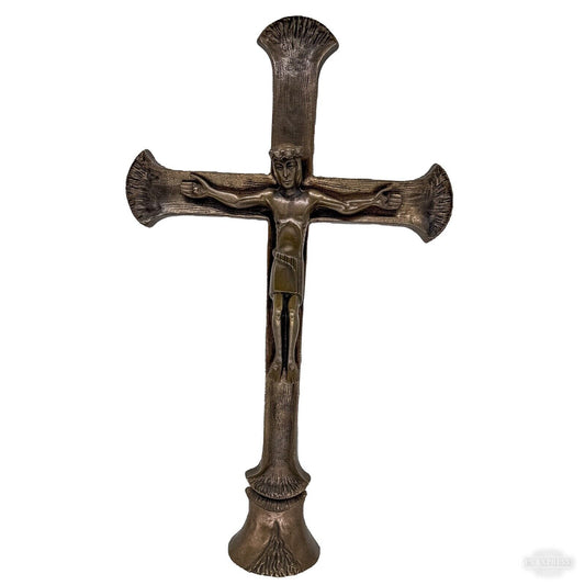 Large Freestanding Bronze Brutalist German Crucifix Cross 50 X 29 cm MCM 70s