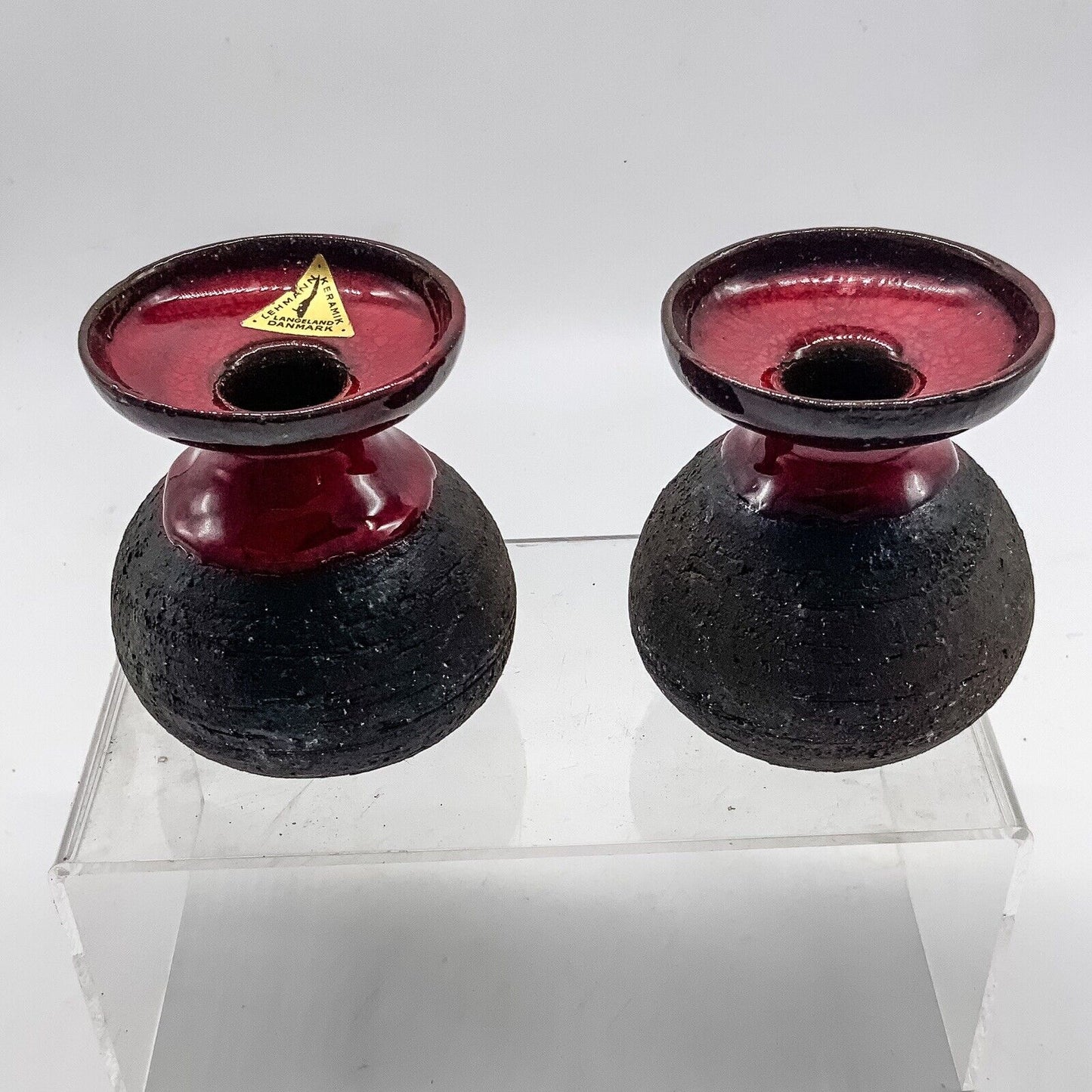 Pair Lehmann Keramik Danish Pottery Candle Holders 70s Studio 9cm