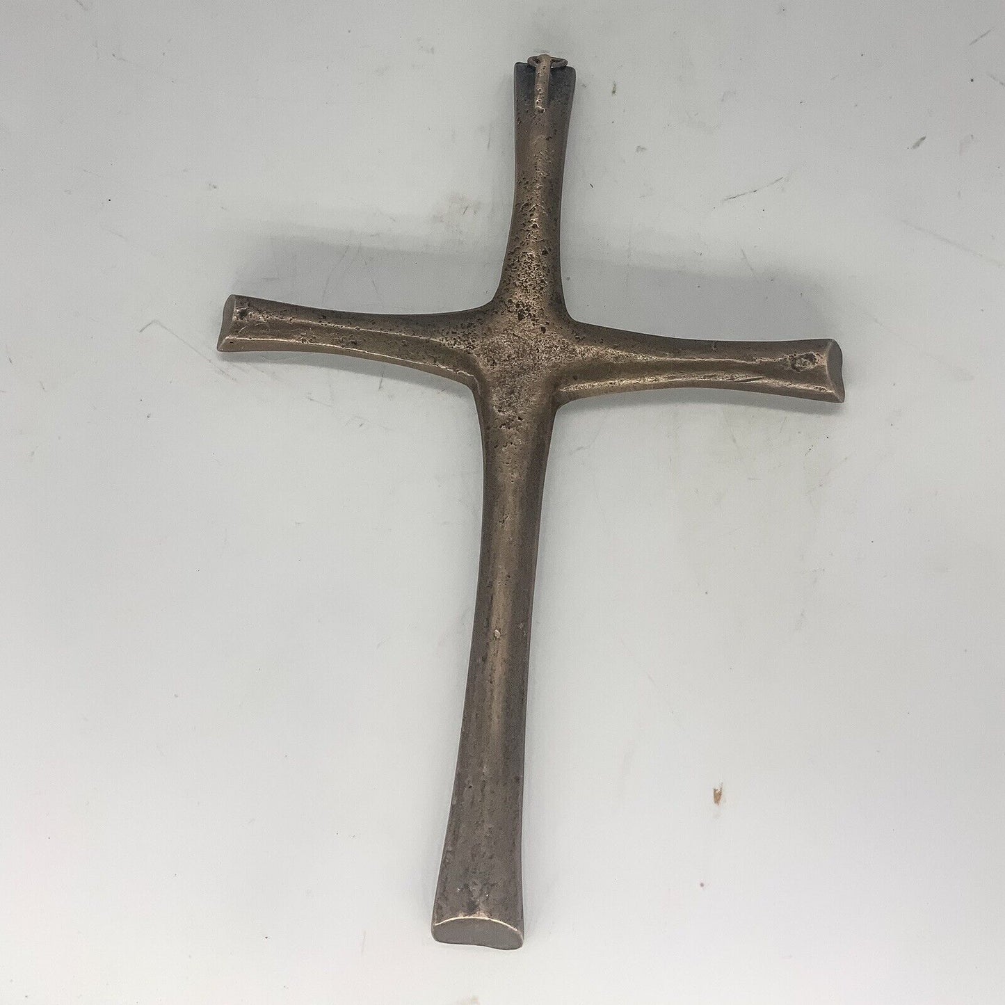 Bronze Brutalist German Crucifix 20 x 14cm MCM 70s