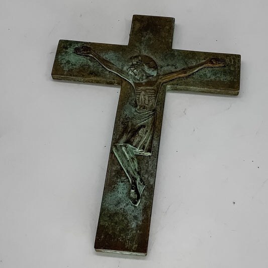 Bronze Brutalist German Crucifix 15 x 11cm MCM 70s