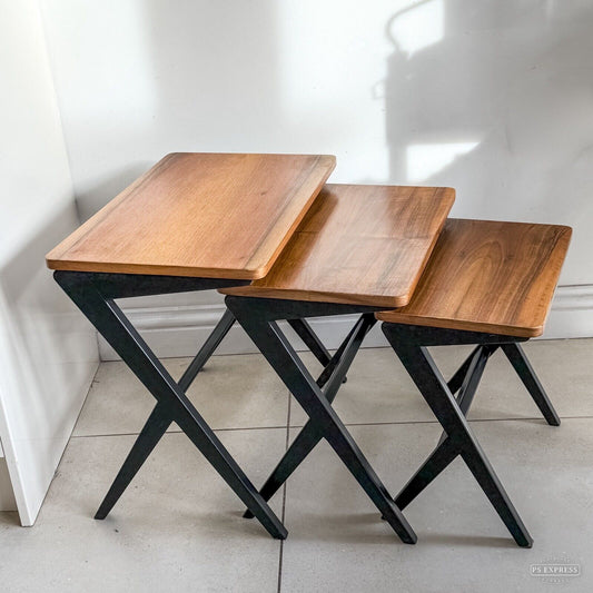 1950's Swedish Nest Of Walnut ‘Walking’ Tables By Bengt Ruda Nordiska Kompaniet