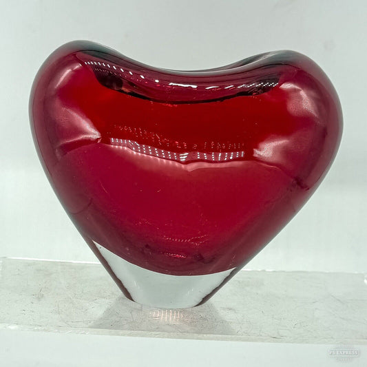 Salviati Maria Hamel Red Heart Shape Art Glass Vase Italy Italian Sommerso 15cm