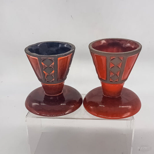 Pair Danish Art Pottery  Candle Holders By Frank Keramik 70s 13cm