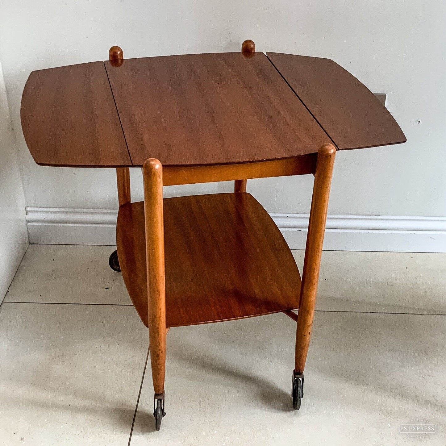 Mid Century Teak Drop Leaf Bar Cart Trolley By Vanson 60s