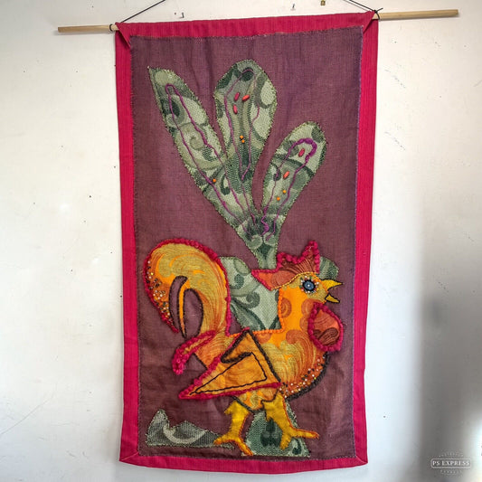 70s Rooster Cockerel Tapestry Embroidered Wall Hanging  60x107cm