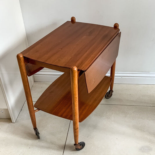 Mid Century Teak Drop Leaf Bar Cart Trolley By Vanson 60s