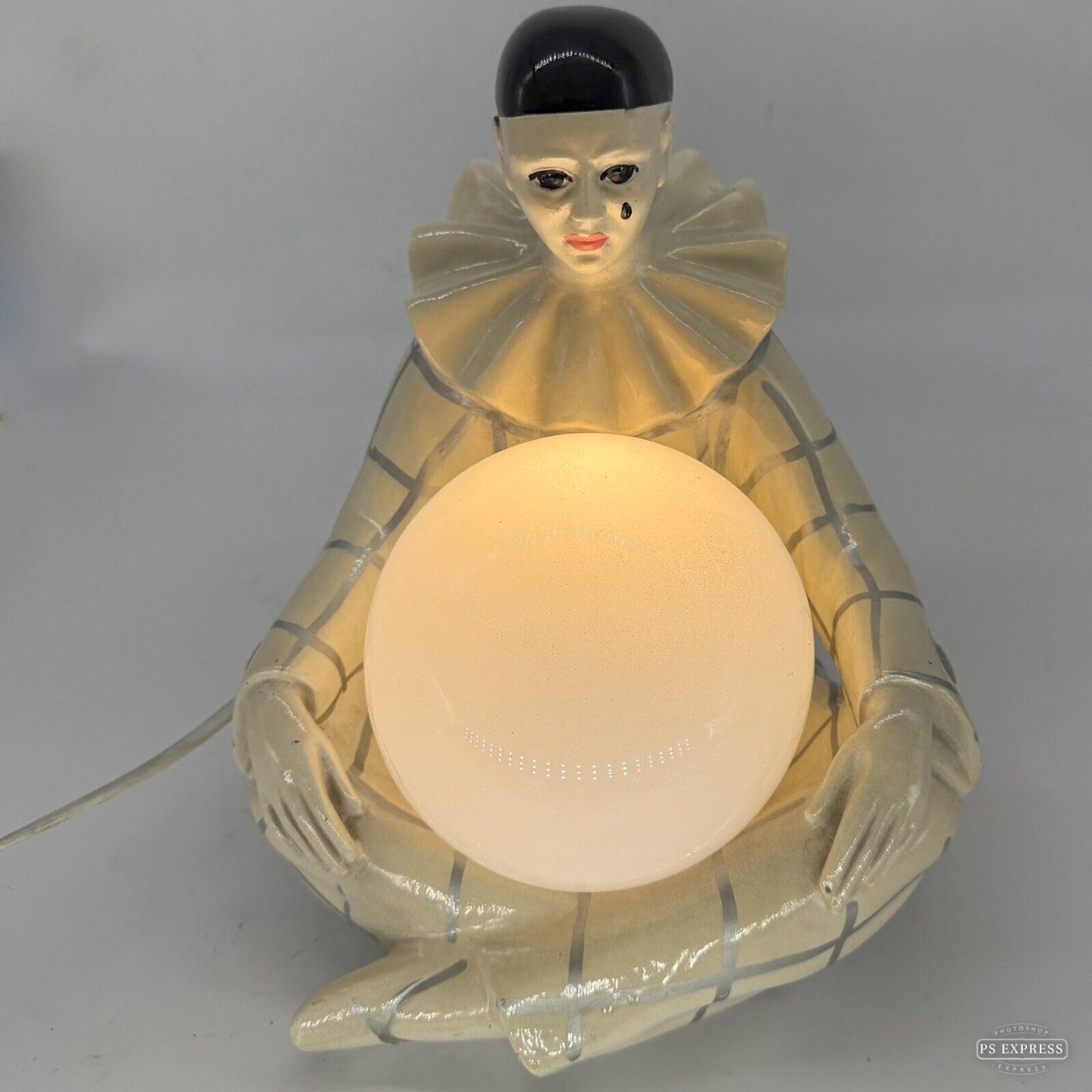 Chalkware Pierrot Lamp By Regal 1950's Clown 28cm