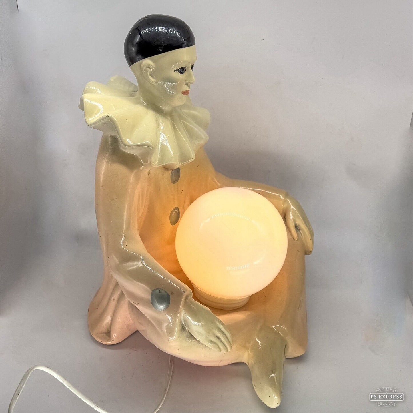 Chalkware Pierrot Lamp By Regal 1950's Clown 45cm