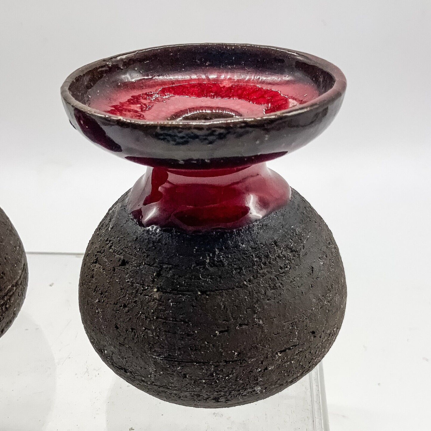 Pair Lehmann Keramik Danish Pottery Candle Holders 70s Studio 9cm