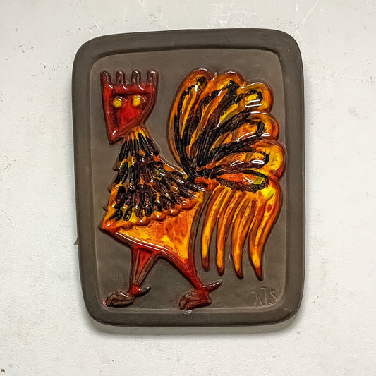 Rooster Cockerel Plaque Helsingborg Sweden KJS 25x19cm