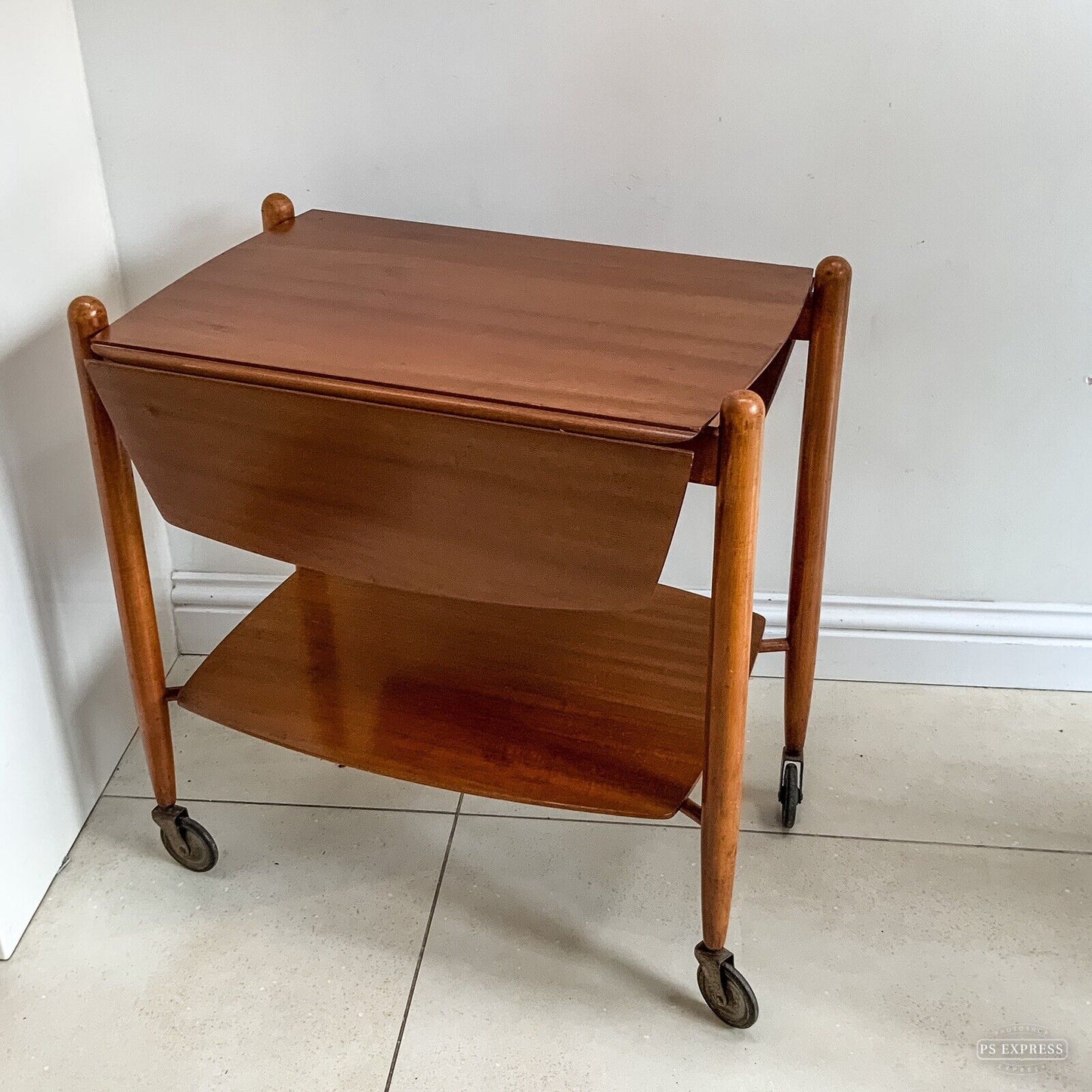 Mid Century Teak Drop Leaf Bar Cart Trolley By Vanson 60s