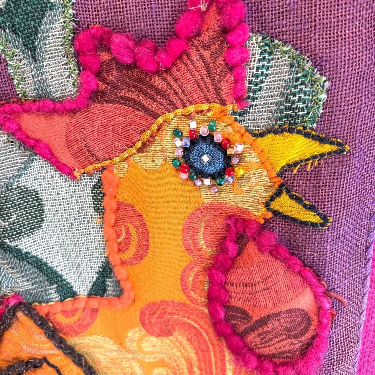 70s Rooster Cockerel Tapestry Embroidered Wall Hanging  60x107cm