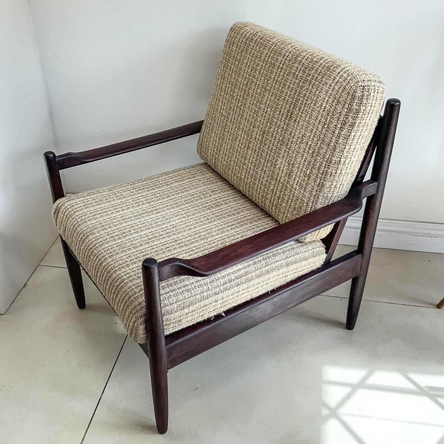 Mid Century Danish Rosewood Arm Chair Original Fabric With New Foam And Webbing